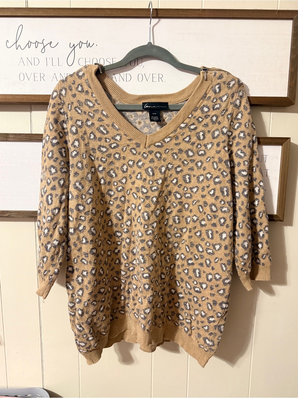 Lane Bryant Camel Leopard Print V-Neck Sweater